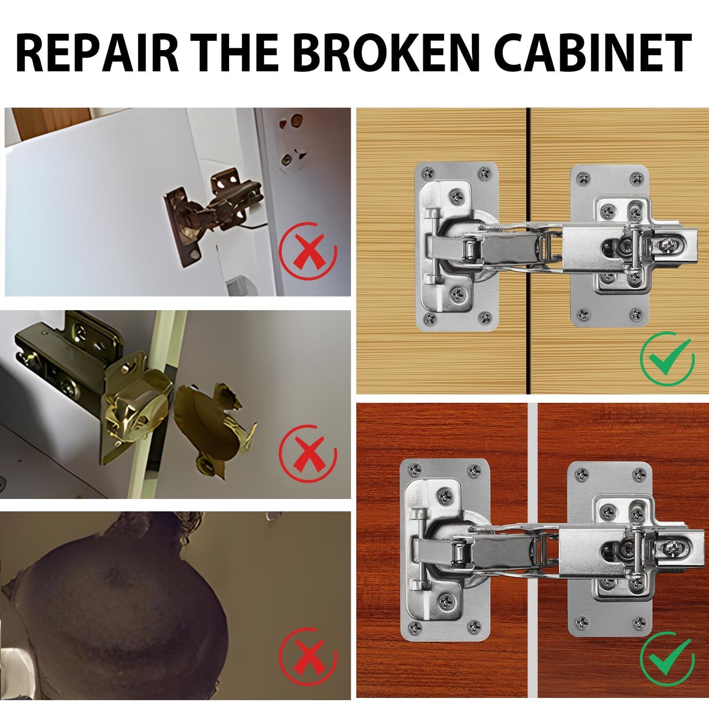 TamBee Lazy Susan Cabinet Hinge Corner Cabinet Hinge Bifold 175 Degree Cabinet Door Hinge Frameless 1 Pair (Full Overlay) with Repair Fixing Plates Kit - TamBee