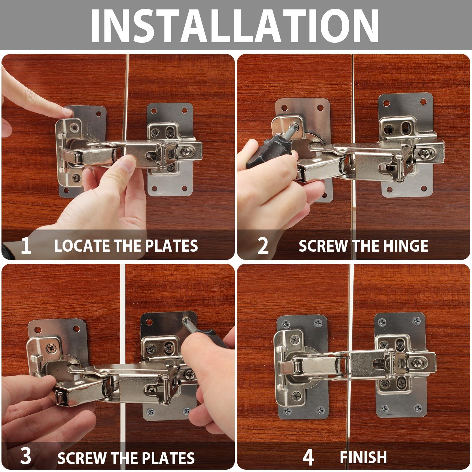 TamBee Lazy Susan Cabinet Hinge Corner Cabinet Hinge Bifold 175 Degree Cabinet Door Hinge Frameless 1 Pair (Full Overlay) with Repair Fixing Plates Kit - TamBee