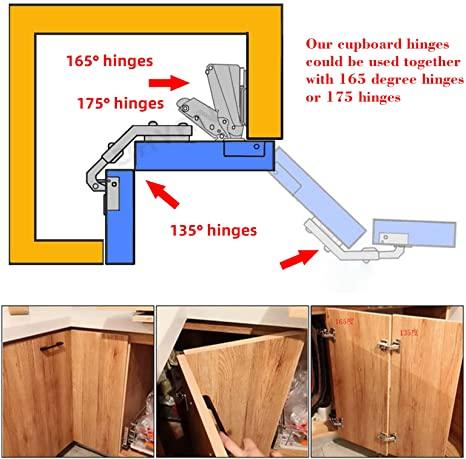 TamBee 135 Degree Corner Hinges Kitchen Cabinet Hinges Cupboard Hinges for Cabinet Door Hinges (2 PCs - TamBee