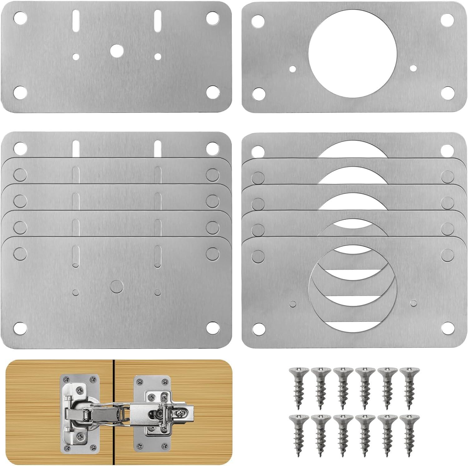 TamBee Hinge Repair Kit Plate for Cabinet Door Hinge Repair Plate Cupboard Door Fixing Plate Kit for Hinge Repair Rust Resistant Stainless Steel Easy Installation 12-Pack - TamBee