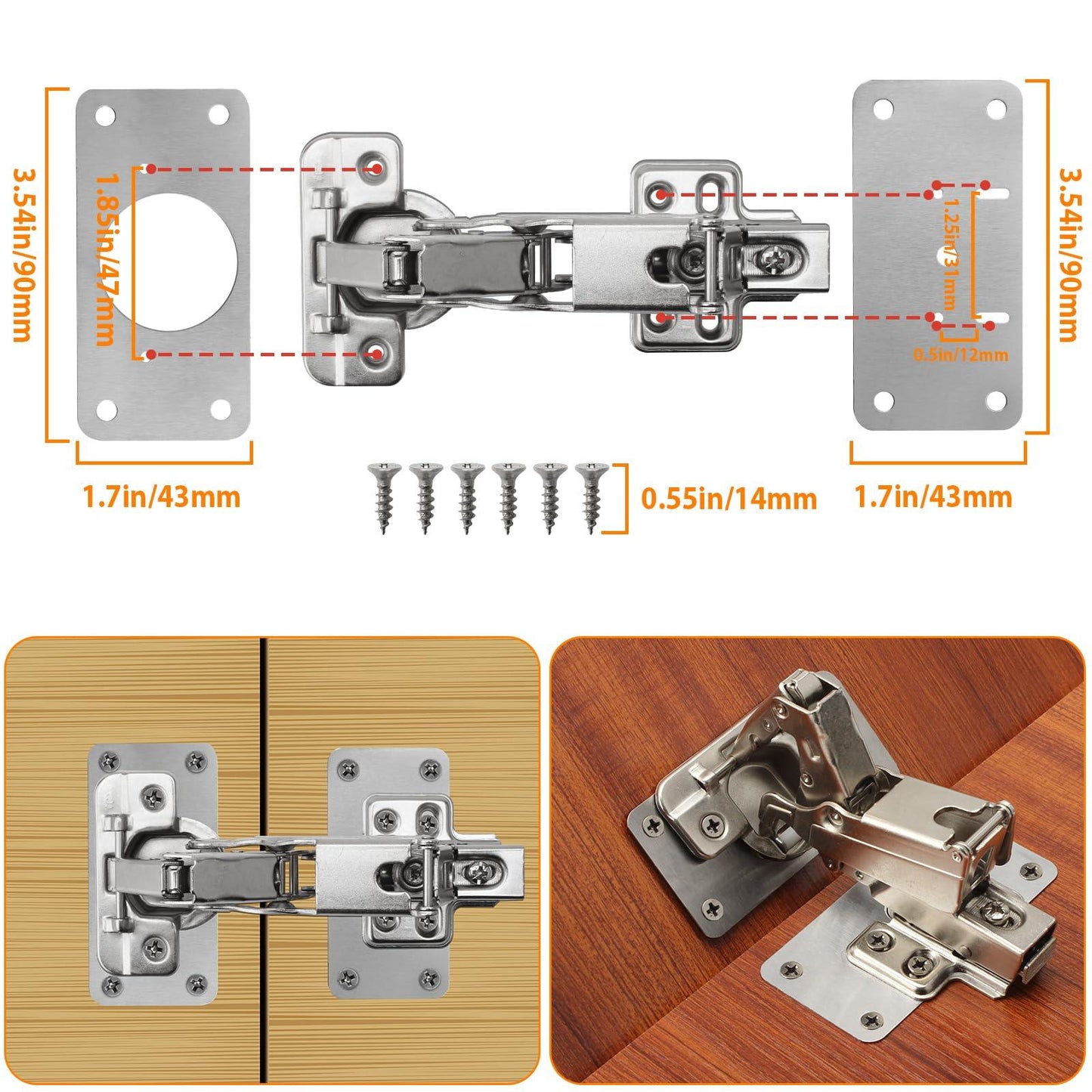 TamBee Hinge Repair Kit Plate for Cabinet Door Hinge Repair Plate Cupboard Door Fixing Plate Kit for Hinge Repair Rust Resistant Stainless Steel Easy Installation 12-Pack - TamBee