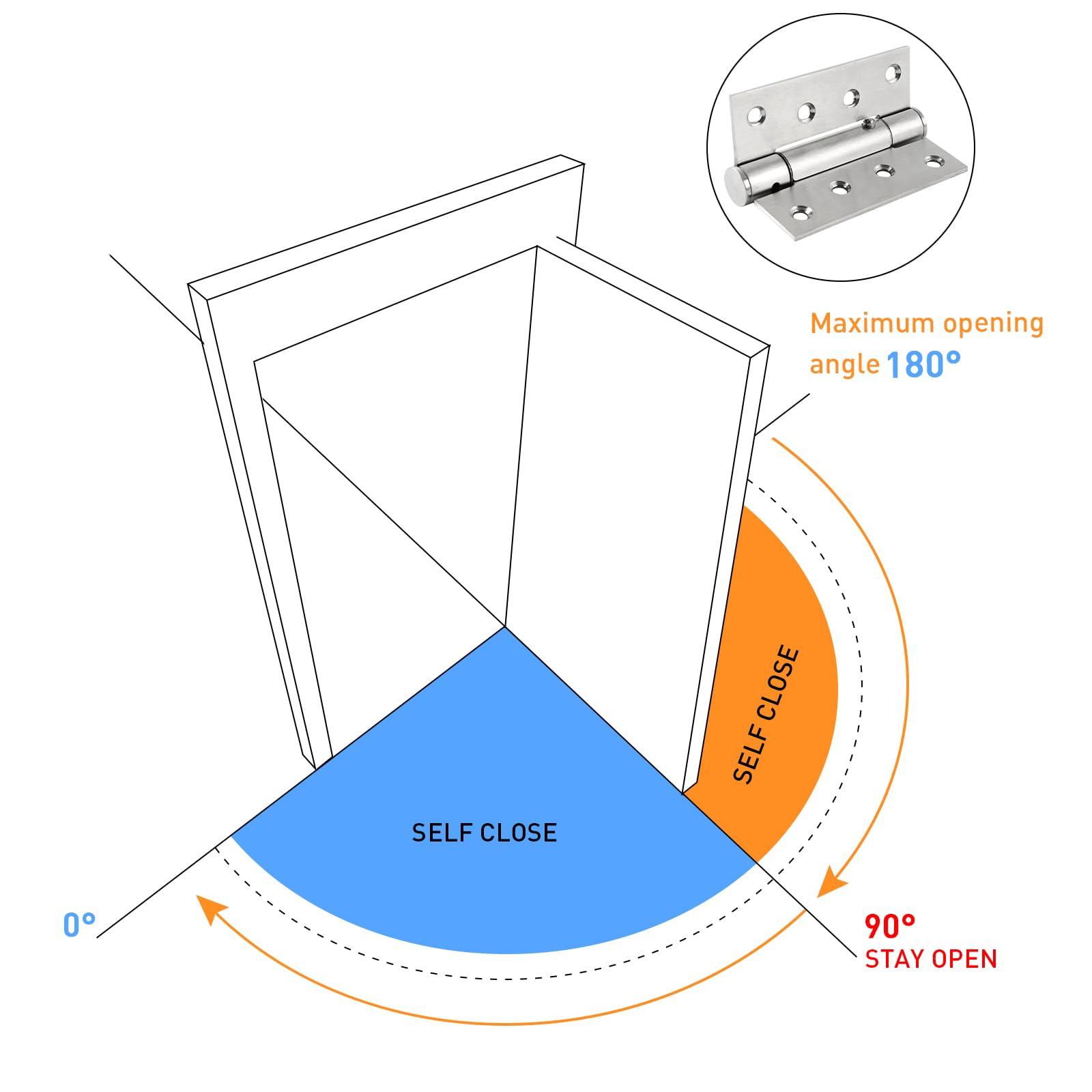 TamBee Auto Close Door Hinges Detent Spring Loaded Hinges Self Closing Door Hinge Adjustable Door Hinge Anti Slam Door Hinge Fire Door Hinge 90 Degree Positioning with Hold Open 4 inch 2PCs - TamBee