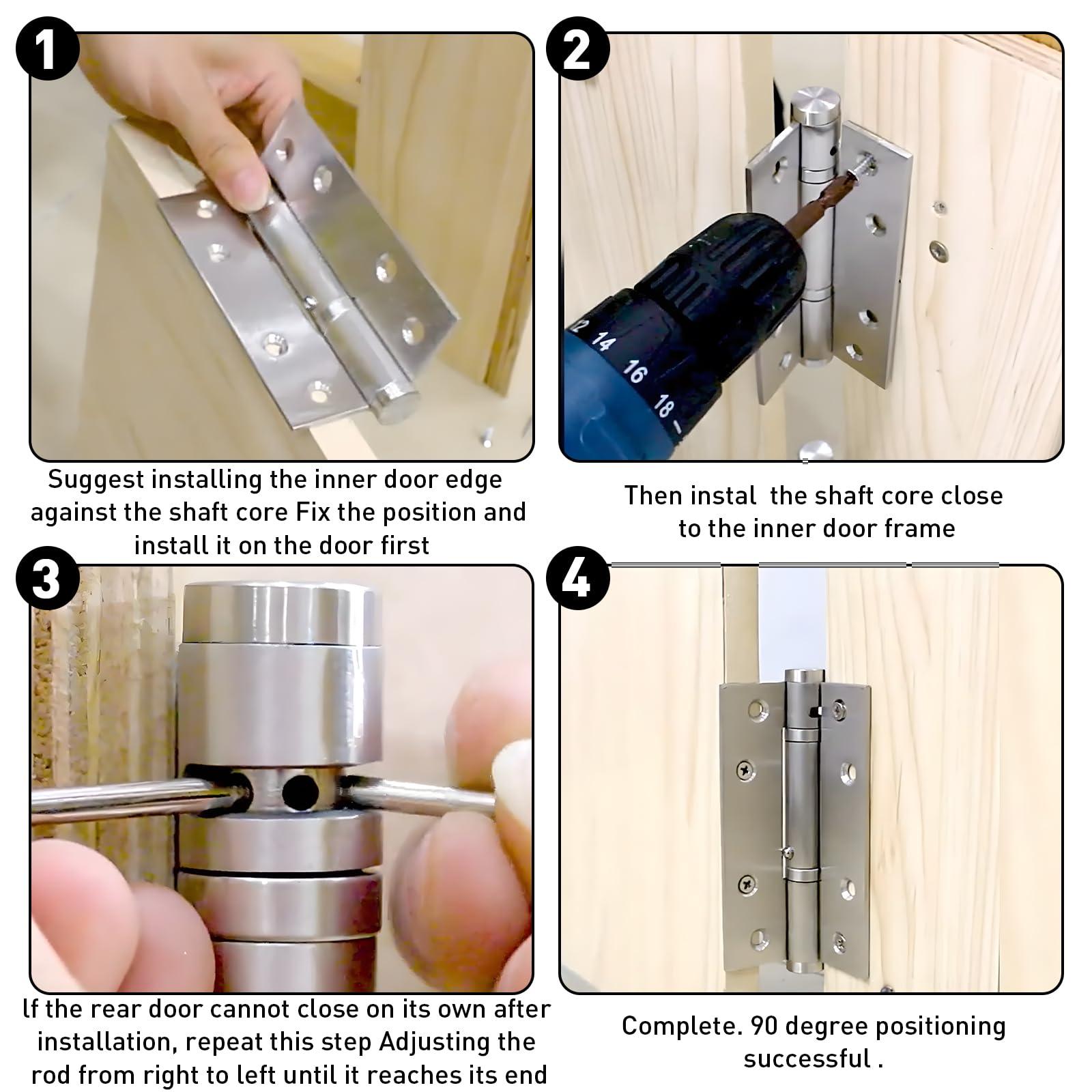 TamBee Auto Close Door Hinges Detent Spring Loaded Hinges Self Closing Door Hinge Adjustable Door Hinge Anti Slam Door Hinge Fire Door Hinge 90 Degree Positioning with Hold Open 4 inch 2PCs - TamBee