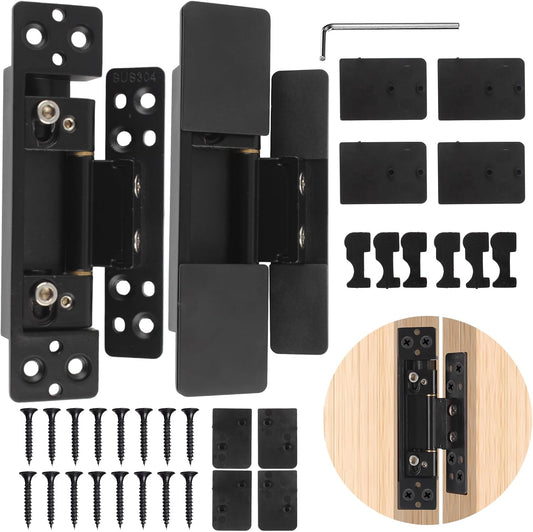 TamBee Hidden Door Hinges 5 inch, 304 Stainless Steel, Heavy Duty Invisible Hinges, Silent 110° Opening, 88 Lb Load Capacity, Ultra - Thin 3D Adjustable Concealed Hinges for Secret Doors (2pcs) - TamBee