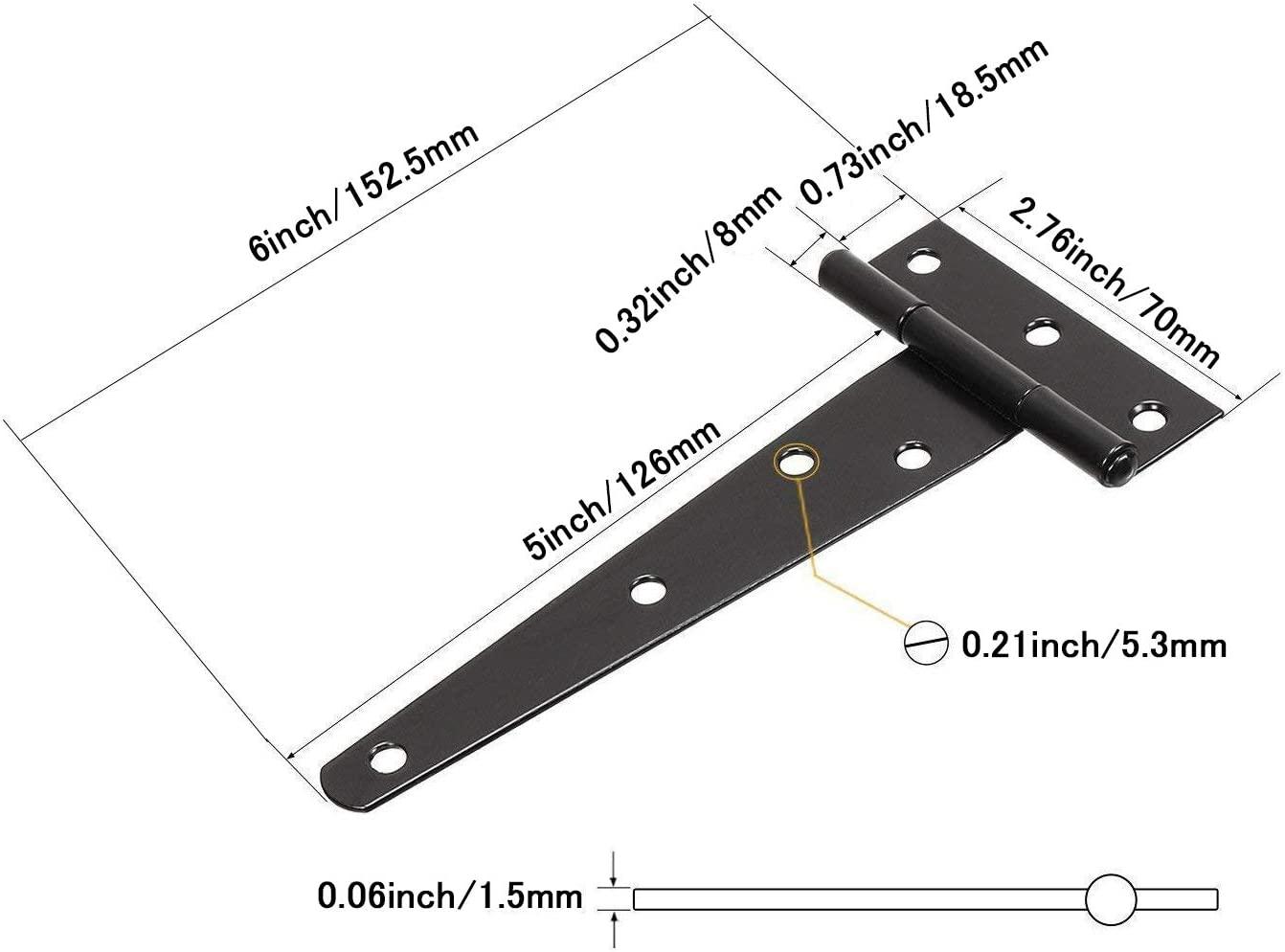 TamBee T Hinge Barn Door Hinges 5inch 6PCs - TamBee