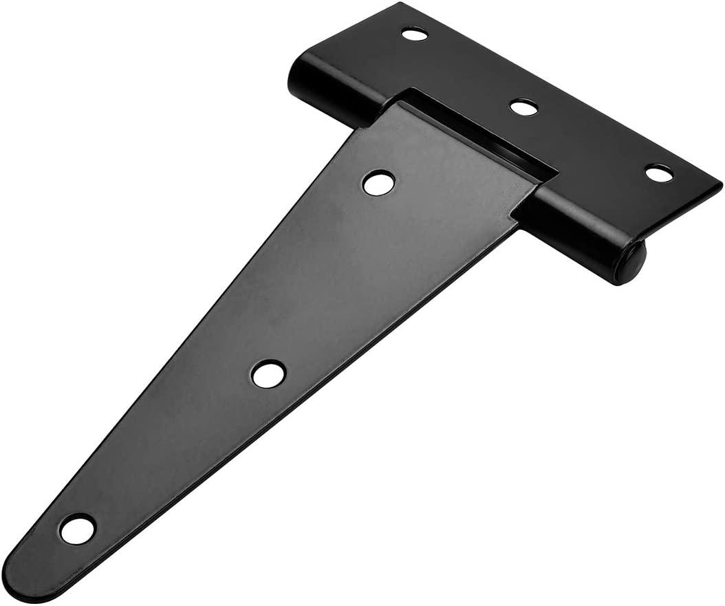 TamBee 6 Inch T-Strap Shed Hinge Gate Strap Heavy Duty Hinge Door Barn Gates Hinges Black Wrought Hardware Iron Rustproof 2PCs - TamBee