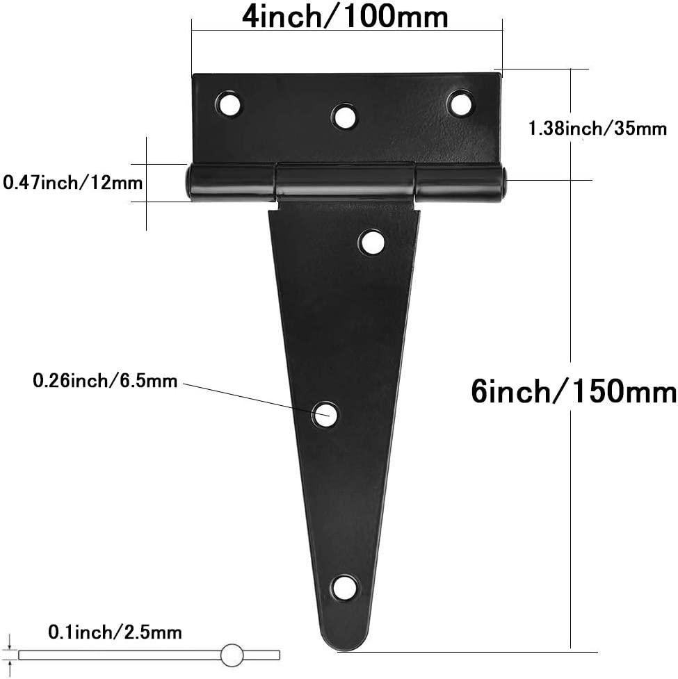 TamBee 6 Inch T-Strap Shed Hinge Gate Strap Heavy Duty Hinge Door Barn Gates Hinges Black Wrought Hardware Iron Rustproof 2PCs - TamBee