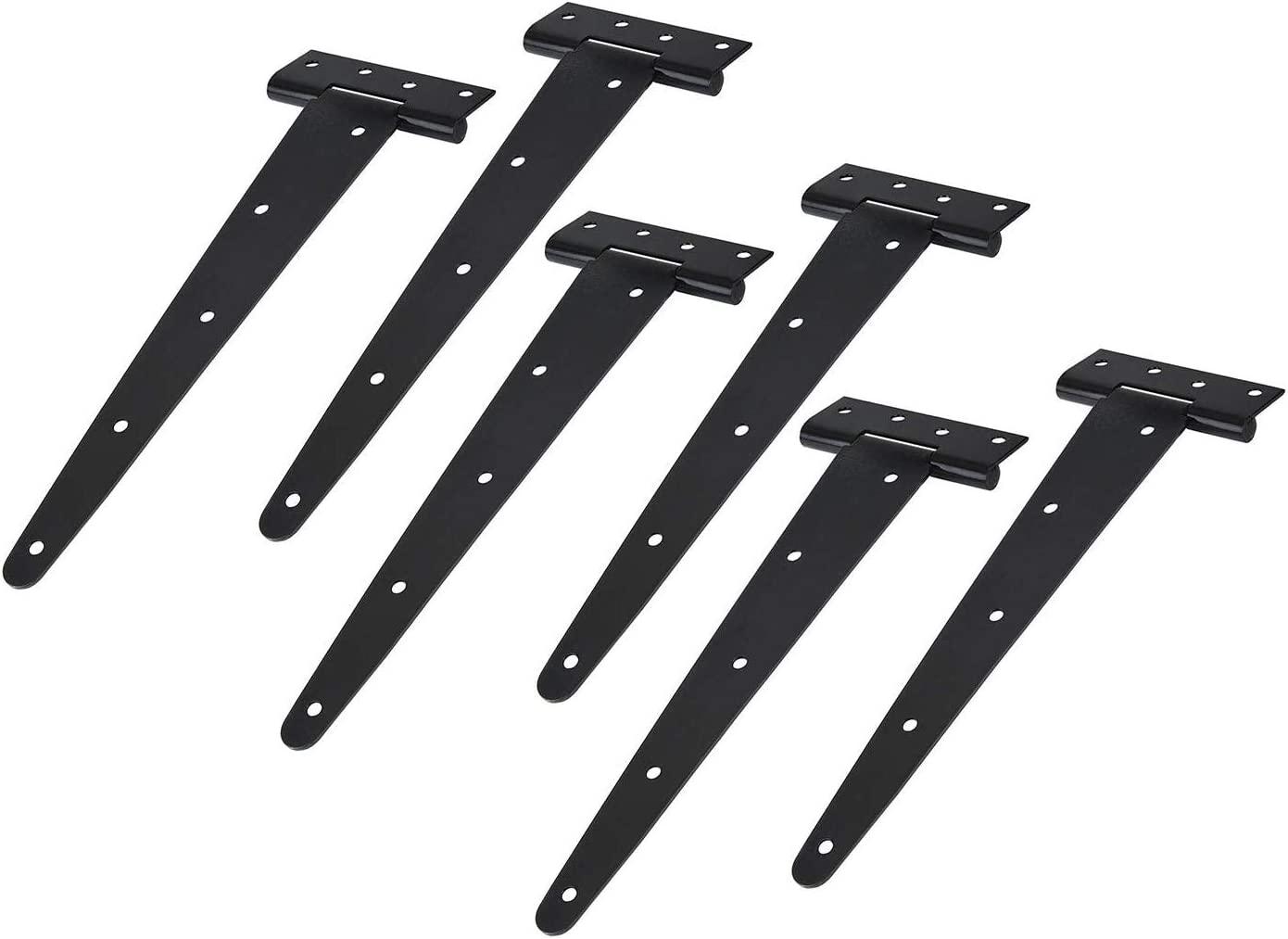 TamBee T-Strap Light Duty Hinge Gate Strap Hinge Door Barn Fence Gates  Hinges Black Wrought Hardware Iron Rustproof 6PCS (4inch)