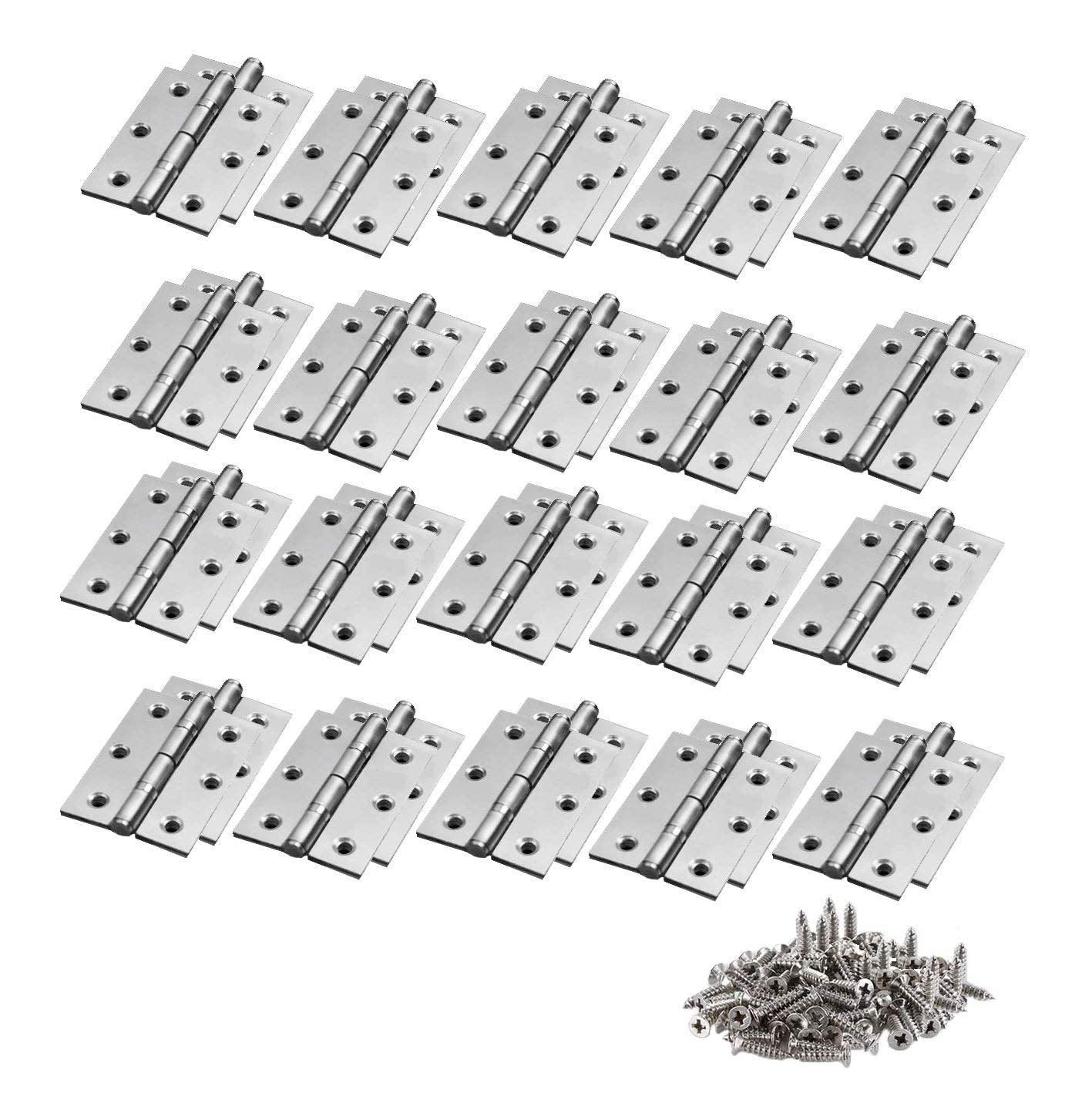 TamBee 40Pcs 1.7inch Folding Butt Hinges Cabinet Cupboard Closet Door Home Furniture Hardware Stainless Steel Silver Tone - TamBee