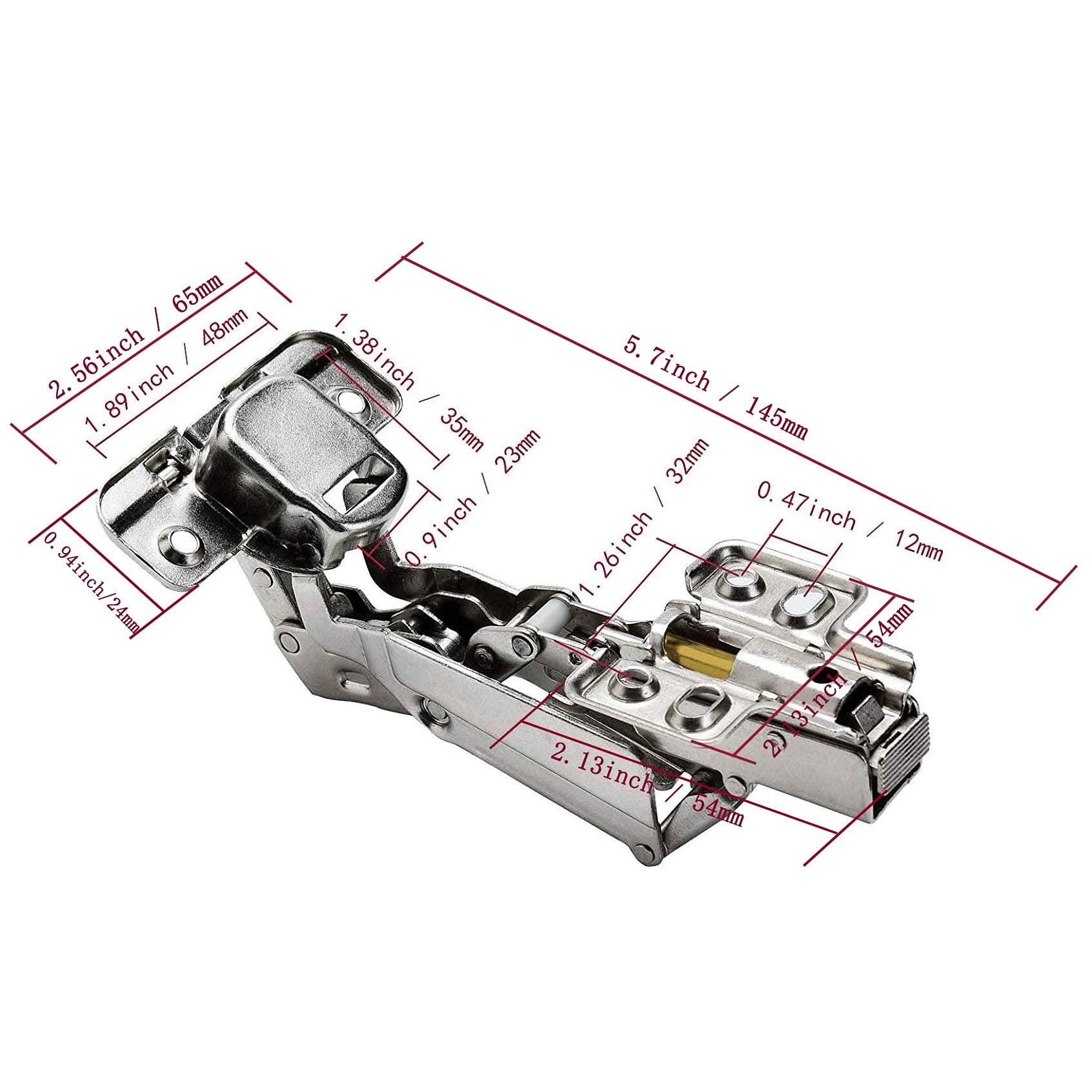 TamBee 175 Degree Hinges Frameless Cabinet Hinges Hydraulic Adjustable Mounting Concealed Hinges Soft Closing Nickel-Plated Steel Buffer Dampers for Wardrobe,1 Pair (Full Overlay) - TamBee