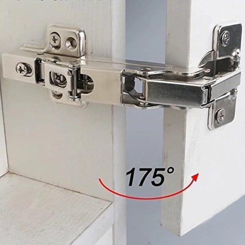 TamBee 175 Degree Hinges Frameless Cabinet Hinges Hydraulic Adjustable Mounting Concealed Hinges Soft Closing Nickel-Plated Steel Buffer Dampers for Wardrobe,1 Pair (Full Overlay) - TamBee