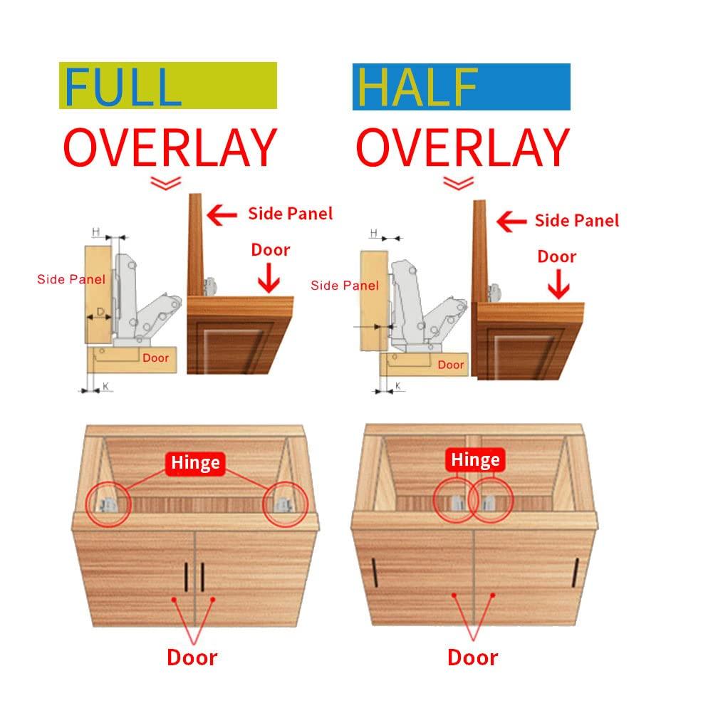 TamBee 175 Degree Hinges Frameless Cabinet Hinges Hydraulic Adjustable Mounting Concealed Hinges Soft Closing Nickel-Plated Steel Buffer Dampers for Wardrobe,1 Pair (Full Overlay) - TamBee